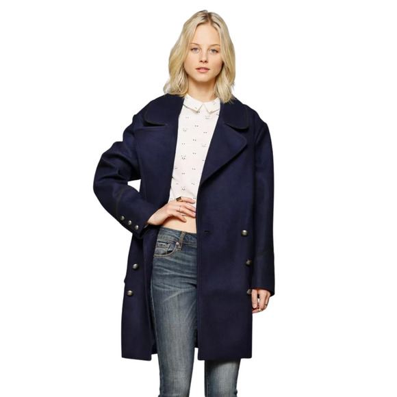 BB Dakota Jackets & Blazers - BB Dakota Wool Blend Military Double-Breasted Peacoat Jacket Navy Size S